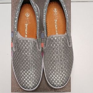 bernie mev. Women's Shimmering Silver Slip-On Sneakers